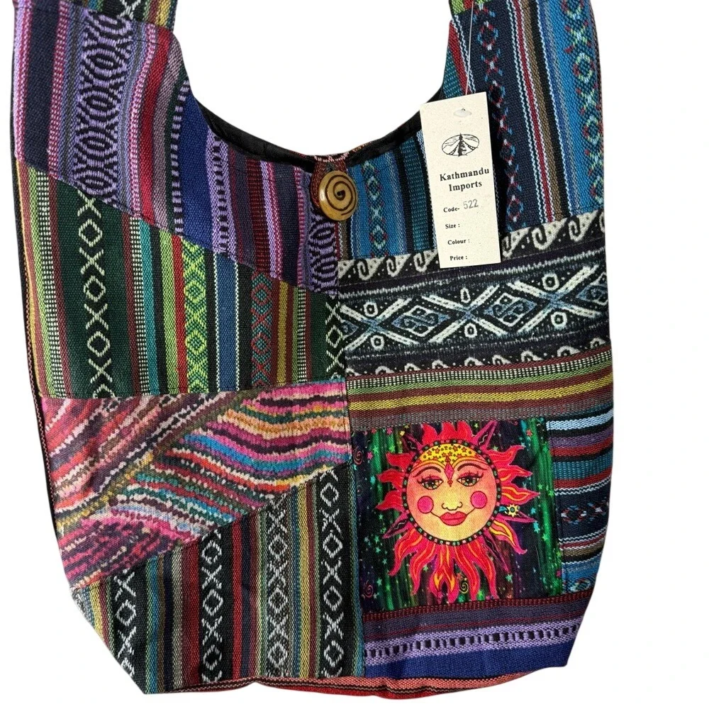 Kathmandu NWT Boho Patchwork Multi-Color Sun Crossbody Shoulder‎ Bag Hippie Chic